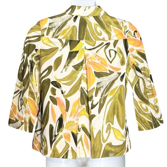 JOSEPH A Colorful Button Up Jacket Sz 10 Short Trench Coat Green Orange Tropical - Picture 6 of 9